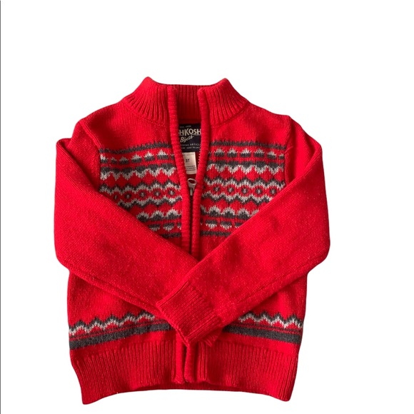 OskKosh Full Zip Red/Grey Sweater, 3T - Picture 5 of 5